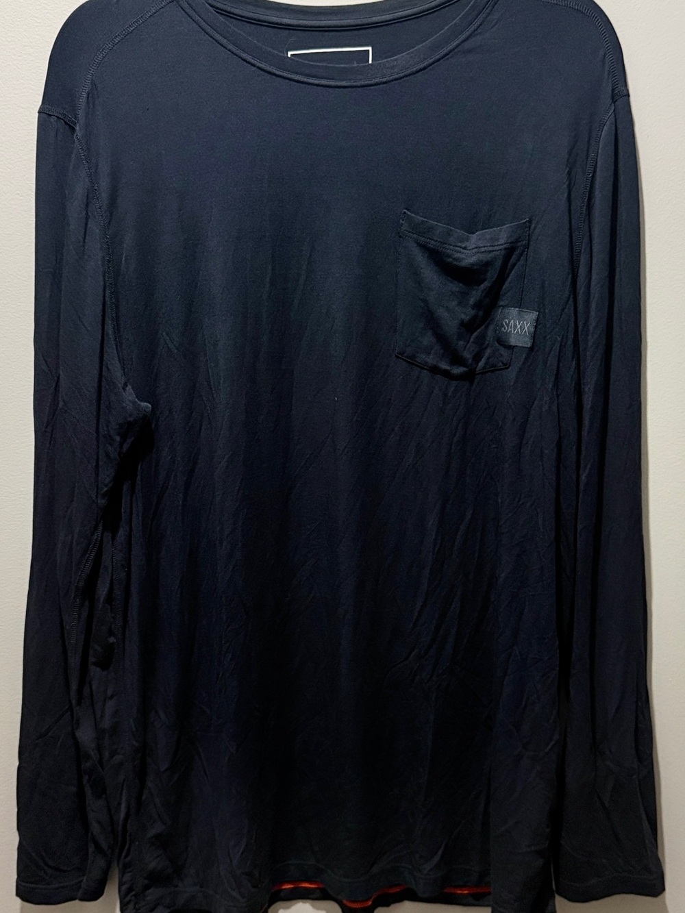 Saxx Men's Sleepwalker T Shirt, Long Sleeve, Crew Neck, Modal, Pocket - Black - Picture 2 of 7